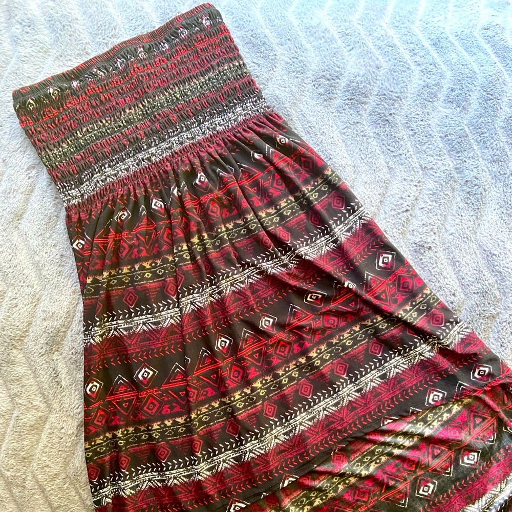 Aztec Pattern Strapless High Low Sun Dress